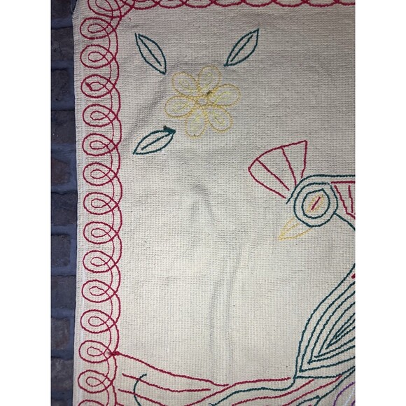 Vintage Chenille Peacock Rug Red Green Yellow White ~ 30”x55” 40-50’s Mod - Picture 11 of 16